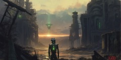 Robot-in-Landscape-green-lights